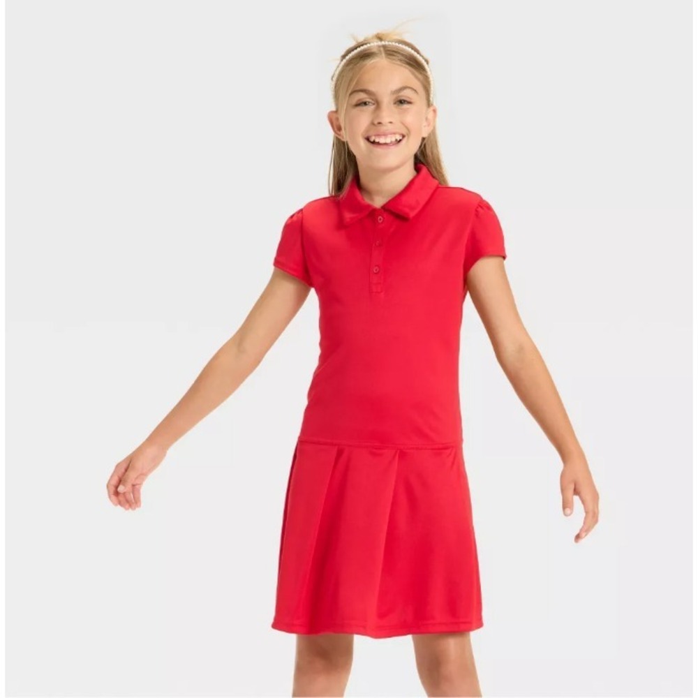 Girls' Short Sleeve Uniform Performance Jersey Tennis Dress - Cat & Jack Red XS - Picture 1 of 3